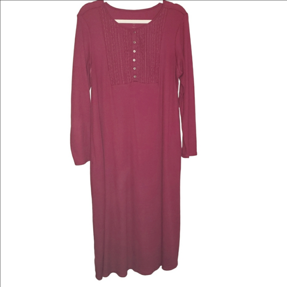 Woman Within Other - Woman Within 14W 16W Waffle Knit Thermal Nightgown Dress Lounger Nightie Maroon